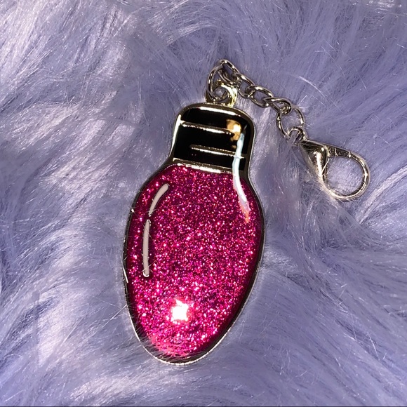 Hot Pink Glitter Christmas Light Keychain - Picture 3 of 4
